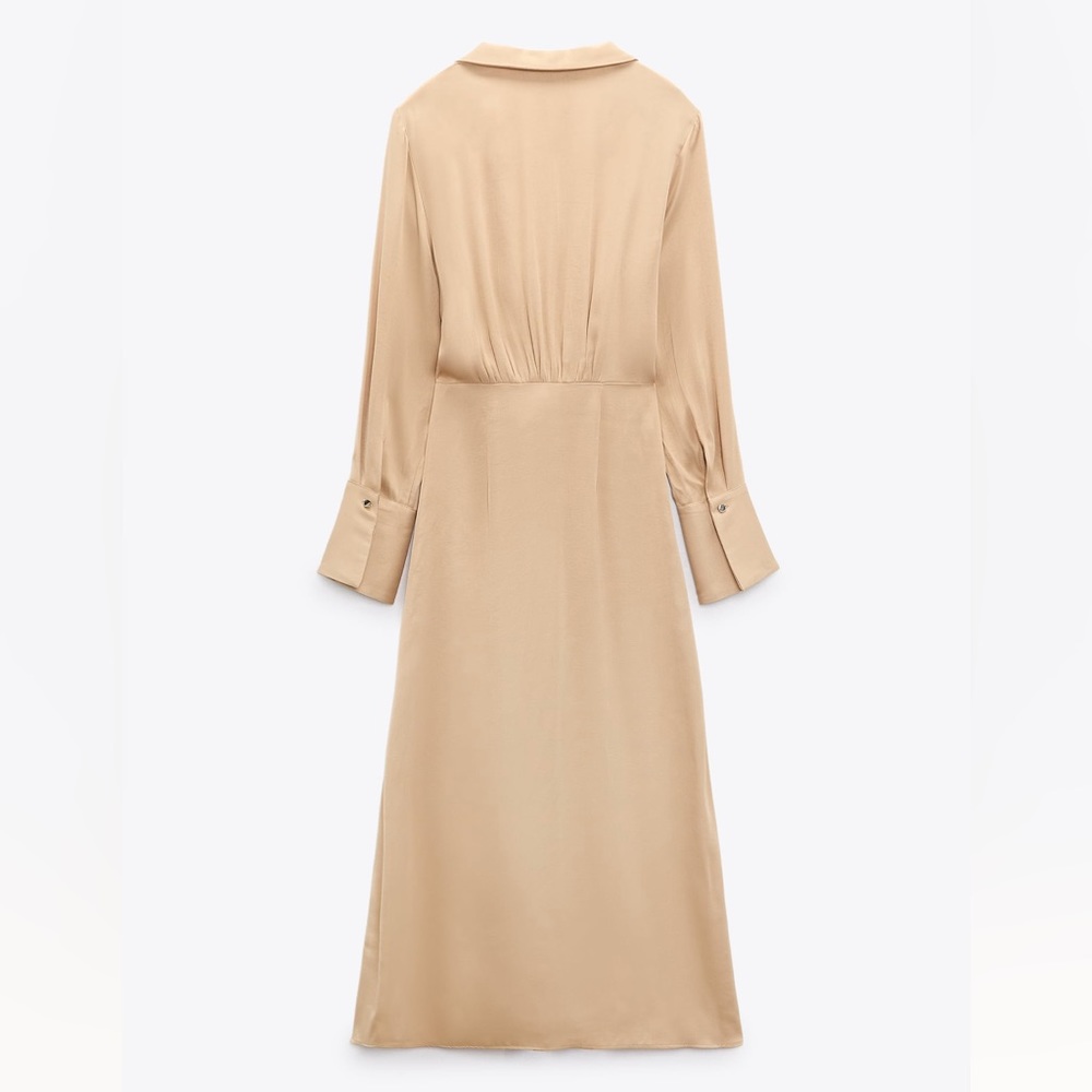 NWT Zara Satin Effect Midi Dress Size Small in Soft Gold - Picture 2 of 9